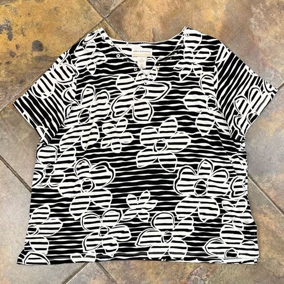 Alfred Dunner Striped Floral Short Sleeve Blouse 2X - Picture 3 of 9